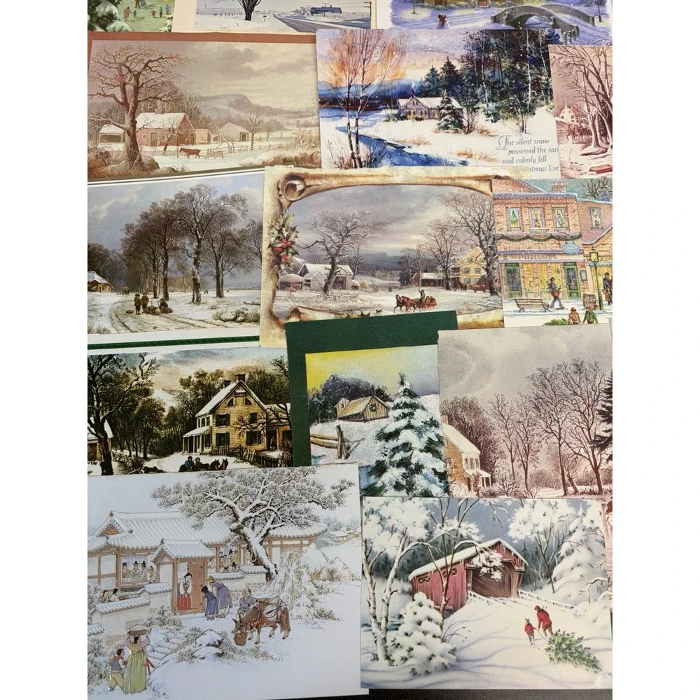 Vintage Christmas Cards Fronts ONLY Houses Barns More Scrapbooking Crafts 50+